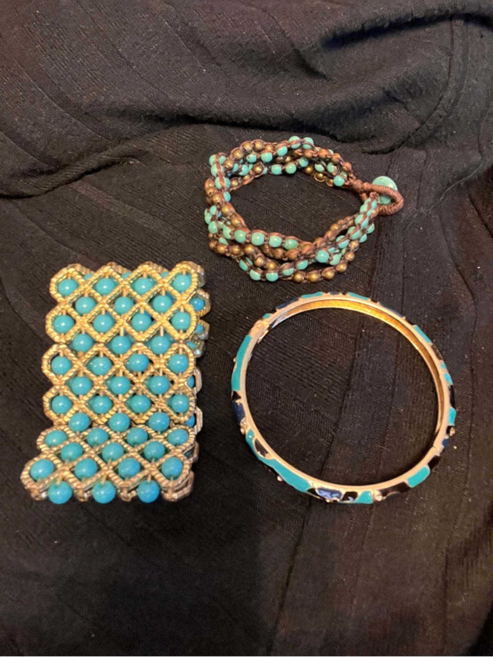Turquoise Beaded Bracelet Set with Gold-Tone Accents